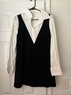 Urban Revivo Black & White Layered V-Neck Shirt Dress